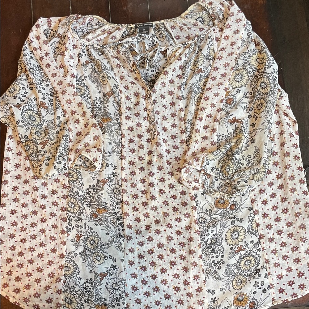New Directions Floral Patterned Blouse - White and Orange